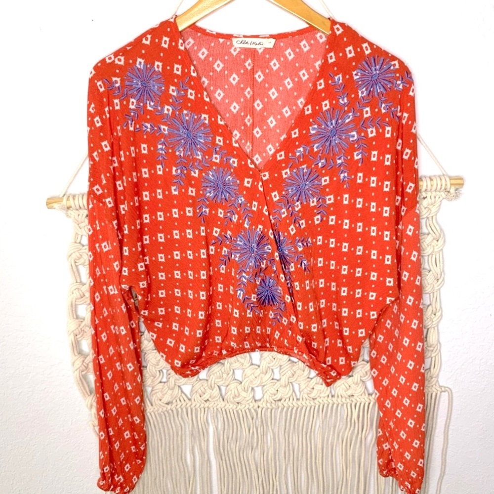 Chloe & Katie Boho Long Sleeve Crop Top
